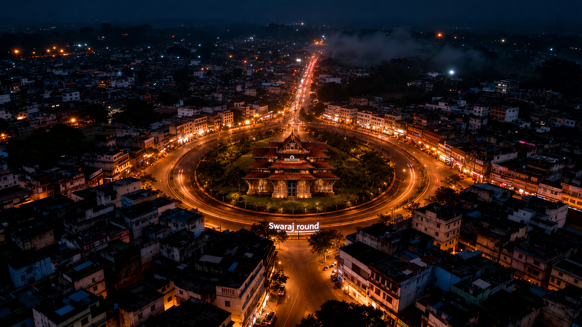 Aerial night view of Thrissur, Kerala